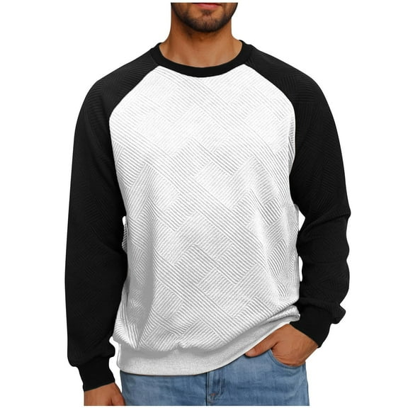 BSDJILFG Raglan Sweatshirts for Men Long Sleeve Crewneck T-Shirt Jacquard Knit Color Blocked Lounge Tops