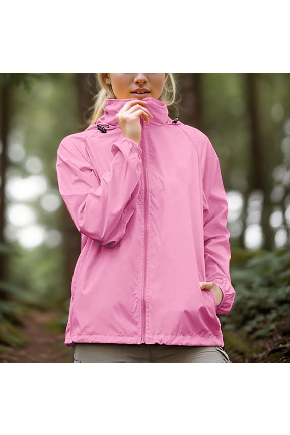 Rain Jackets Adults Sun Protection Zipper Front Windbreaker Summer Cooling Breathable Lightweight Waterproof Hoodies with Pockets