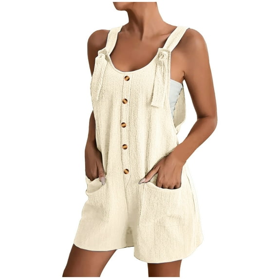 BSDJILFG Rompers for Women Casual Summer Outfits Adjustable Straps Jumpsuits Button Baggy Short Overalls Loose Comfy Jumpsuit with Pockets