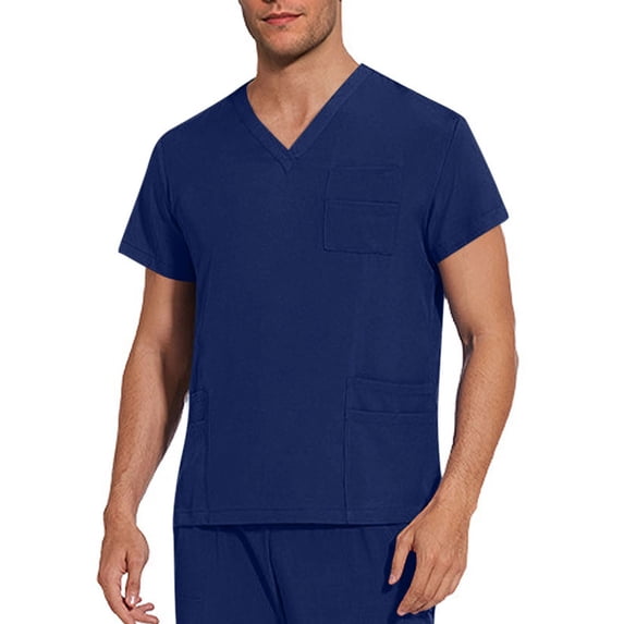 BSDJILFG Scrub Tops for Men Casual V-Neck Short Sleeve Lightweight Nurse Uniform Work Tops with Pockets