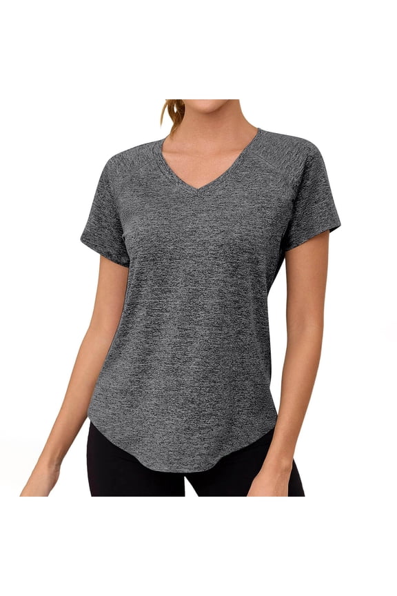 Seamless T-Shirts for Women Summer Moisture Wicking Shirt Short Sleeve Curved Hem V-Neck Gym Workout Top