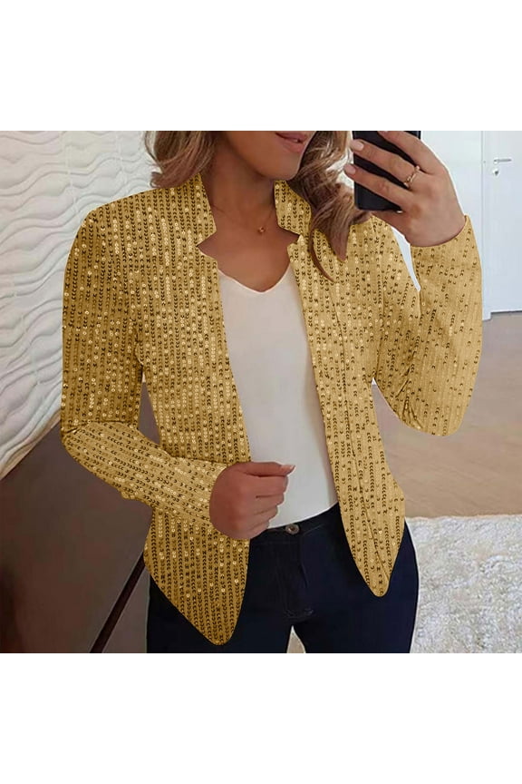 Sequin Blazers for Women Long Sleeve Glitter Jacket Slim Fit Cropped Cardigans for Nightclub Performance