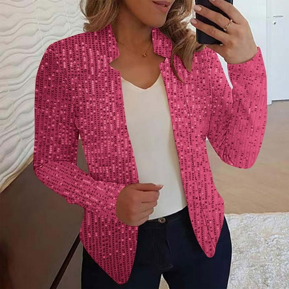 BSDJILFG Sequin Blazers for Women Long Sleeve Glitter Jacket Slim Fit Cropped Cardigans for Nightclub Performance