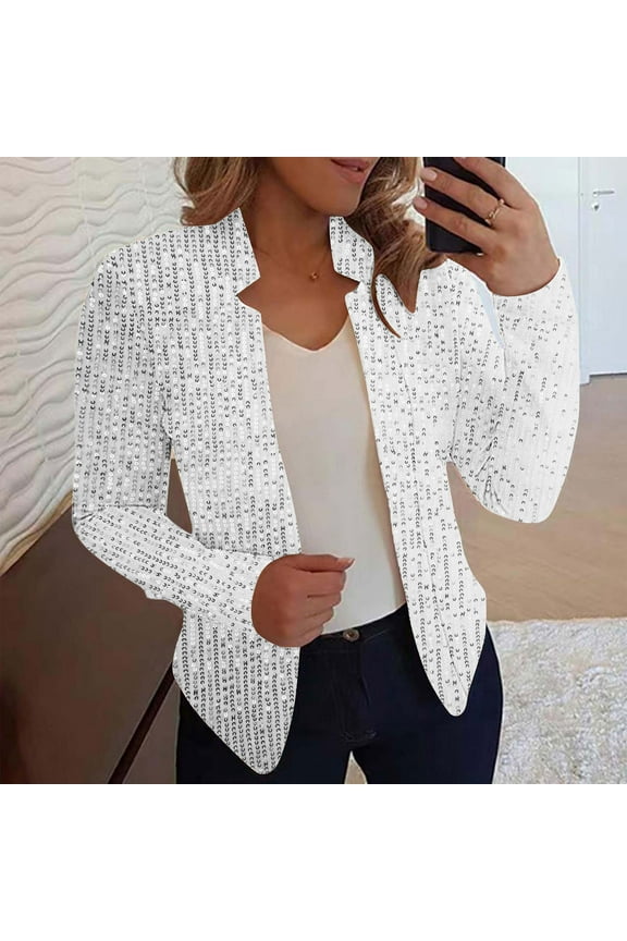 Sequin Blazers for Women Long Sleeve Glitter Jacket Slim Fit Cropped Cardigans for Nightclub Performance