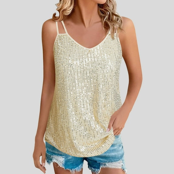 BSDJILFG Sequin Tank Tops for Women Casual Sleeveless Camisoles Spaghetti Straps Slim Fit Work Blouse ,S-2XL