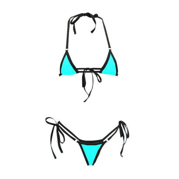 BSDJILFG Sexy Bikini Sets for Women Summer Swimsuit ,Triangle Swim Bra Halter Tie Backless Thin String Thongs Bathing Suit Hot Spring Swimwear