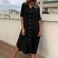 thumbnail image 1 of BSDJILFG Shirt Dress Women Causal Button Down Short 1/2 Sleeve Lapel Straight Midi Dress Loungewear Sleepwear Major, 1 of 6