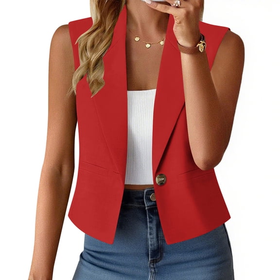 BSDJILFG Short Blazers for Women Work Casual Sleeveless Vests Notch Collar V-Neck Cropped Dressy Suit Jackets