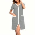 thumbnail image 1 of BSDJILFG Short Nightgowns for Women Casual Work Top Lightweight Striped Nightshirts Button Down Loose Fit Sleepwear with Pockets, 1 of 5