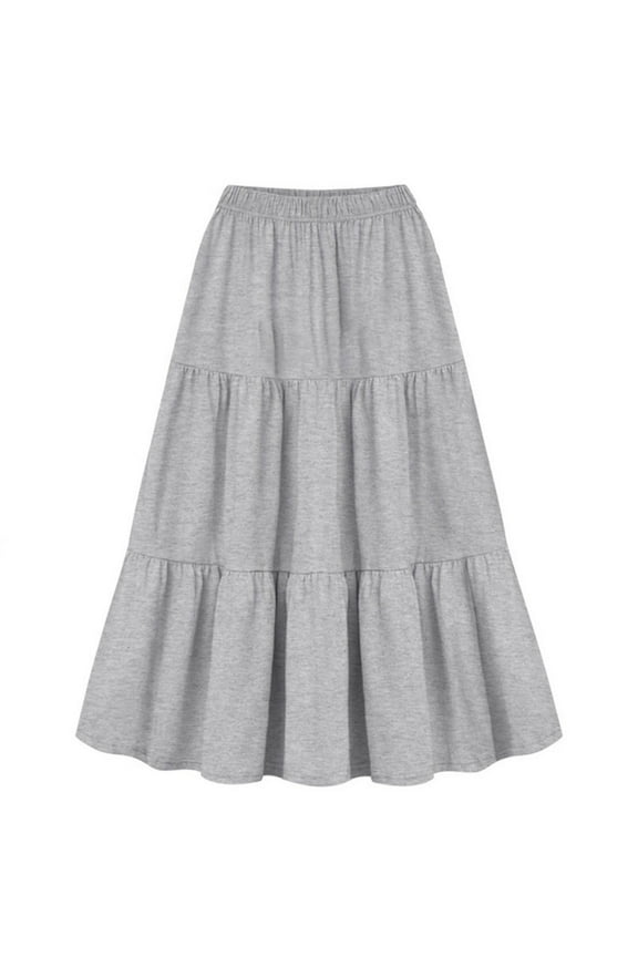 Skirts for Women Plus Size High Elastic Waist Ruffled Pleated Tiered Skirt Summer Solid Beach Evening Maxi Skirt L-4XL