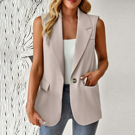 BSDJILFG Sleeveless Blazers for Women Plus Size Dressy Casual Suit Vest Wrinkle Free Outerwear Vests with Pocket for Workwear