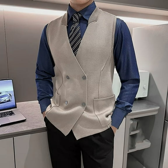 BSDJILFG Sleeveless Dress Vest for Men Knit Sweater Vest Tailored Fit Wrinkle-Resistant Double Breasted Raglan Tees Business Casual Waistcoat