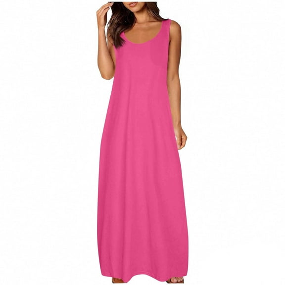 BSDJILFG Sleeveless Nightgowns for Women Plus Size Night Dress Maxi Long Night Gowns Sleep Wears Summer Lounge Night Gowns with Pockets