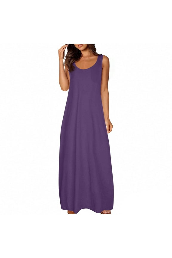 Sleeveless Nightgowns for Women Plus Size Night Dress Maxi Long Night Gowns Sleep Wears Summer Lounge Night Gowns with Pockets