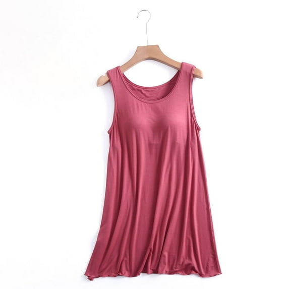 BSDJILFG Sleeveless Nightgowns for Women with Built-In-Bra,Short Cotton Nightgowns Loose Fit Cozy Sleep Dress