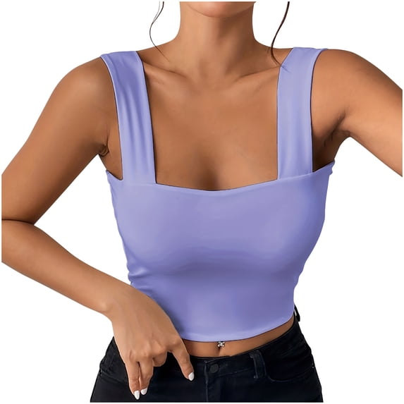 BSDJILFG Sleeveless Tank Tops for Women Summer Cute Juniors Shirt Wide Straps Square Neck Camisoles