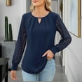 thumbnail image 1 of BSDJILFG Spring Shirts for Women 2025 Casual Solid Color Long Sleeve Tees Keyhole Crewneck Pleated Lace Tops Fall Outfits, 1 of 6