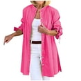 thumbnail image 1 of BSDJILFG Spring Tops for Women 2025 Dressy Plus Size Long Sleeve Shirt Lightweight Cotton Blouse Buckle Down Stand Collar Rolled Sleeve Bathing Suit Cover Up Swimwear Beachwear,S-3XL, 1 of 5
