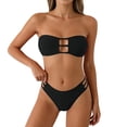thumbnail image 1 of BSDJILFG Strapless Swimsuits for Women Two Piece Bikini Sets Crochet Hollow Out Bandeau Tube Bra and Swimwear Bottom, 1 of 8