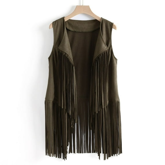 BSDJILFG Suede Jacket Vests for Women Long Vests Sleeveless Loose Fit Fringe Tassel Western Cowgirls Bomber Vests