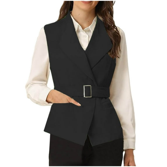 BSDJILFG Suit Jackets for Women Slim Fit Vests Solid Color Sleeveless Tank Belted Waistcoats,Womens Sleeveless Blazer Vests Christmas Outfits