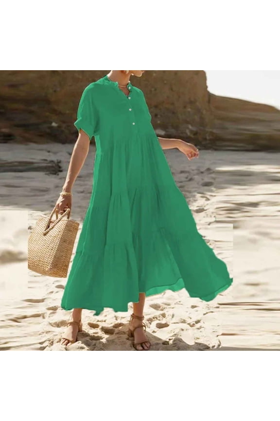 Summer Boho Dresses for Women,Loose Fit Plus Size Nightgown Dress,Lightweight Pleated Tiered Flowy Swing Maxi Length Shirt Dress ,S-5XL