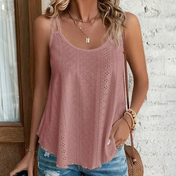 BSDJILFG Summer Camisoles for Women Dressy Eyelet Embroidery Tank Straps Solid Tops Vacation Vest Blouse S-5XL