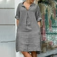 thumbnail image 1 of BSDJILFG Summer Casual Dresses for Women 2025 ,Long Sleeve Linen Maxi Dress,Button Up V-Neck Collar Beach Sundresses, 1 of 8