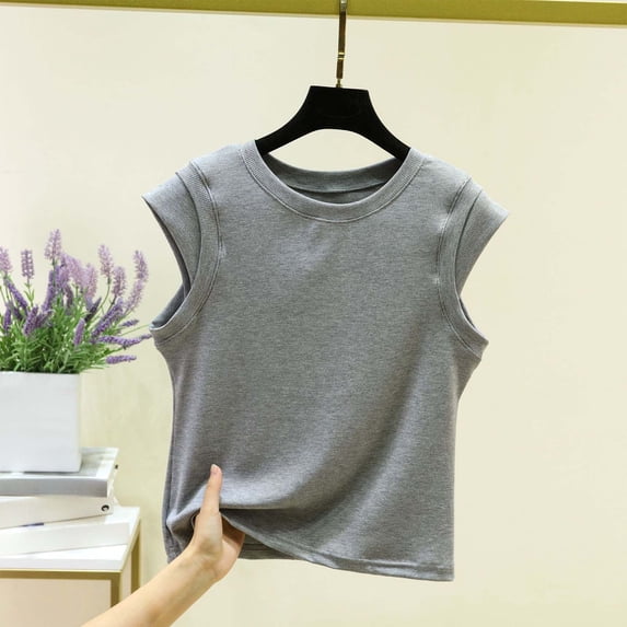 BSDJILFG Summer Crop Tops for Women Casual Ribbed Knit Cap Sleeve Slim Fit Crew Neck Stretchy Layering Shirts