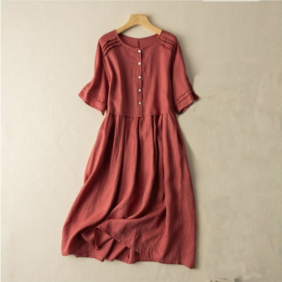 BSDJILFG Summer Dresses for Women Button Casual Crewneck Short Sleeve Loose Flowy Maxi Dresses Beach Lounge Dresses Clearance