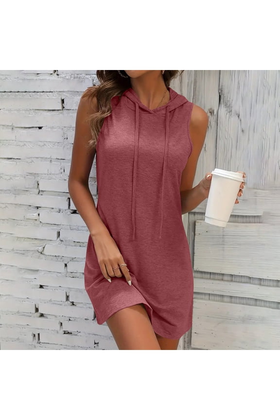 Summer Hoodies for Women 2025 Lightweight Sleeveless Tank Shirt Mini Dress Slim Fit Pullover Athletic Sweatshirt with Hood