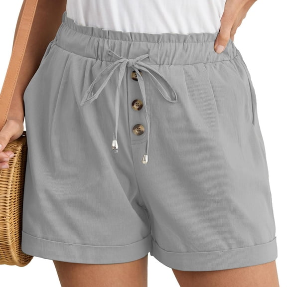 BSDJILFG Summer Shorts for Women Drawstring Elastic Waist Athletic Short Ribbed Knit Shorts Stretchy Loose Wide-Leg Beach Shorts with Pockets