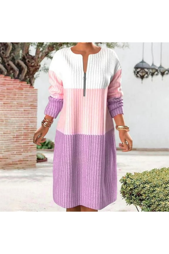 Sweater Dress for Women 2024-2025,Plus Size Sweatshirt Dress Long Sleeve V Neck Winter Zip-Up Long Shirt Mini Dress,S-5XL