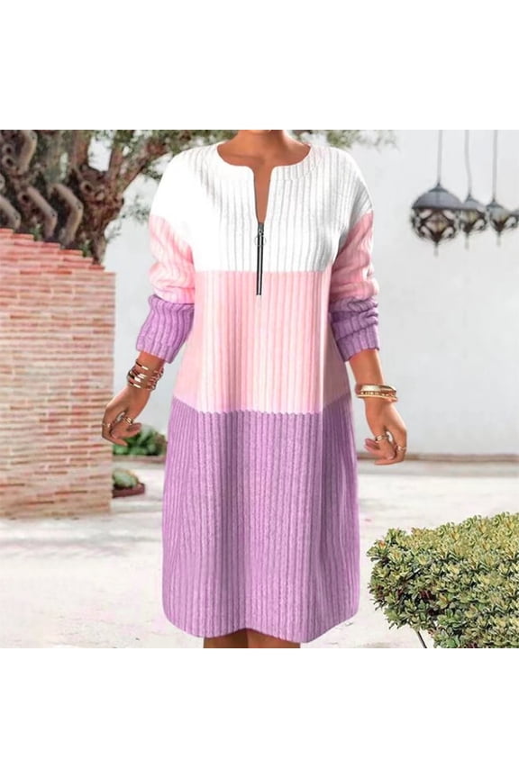 Sweater Dress for Women 2024-2025,Plus Size Sweatshirt Dress Long Sleeve V Neck Winter Zip-Up Long Shirt Mini Dress ,S-5XL