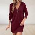 thumbnail image 1 of BSDJILFG Sweater Dress for Women Fall Casual Textured Knit Top Long Sleeve Button V-Neck Bodycon Mini Length Tunic Dress, 1 of 7