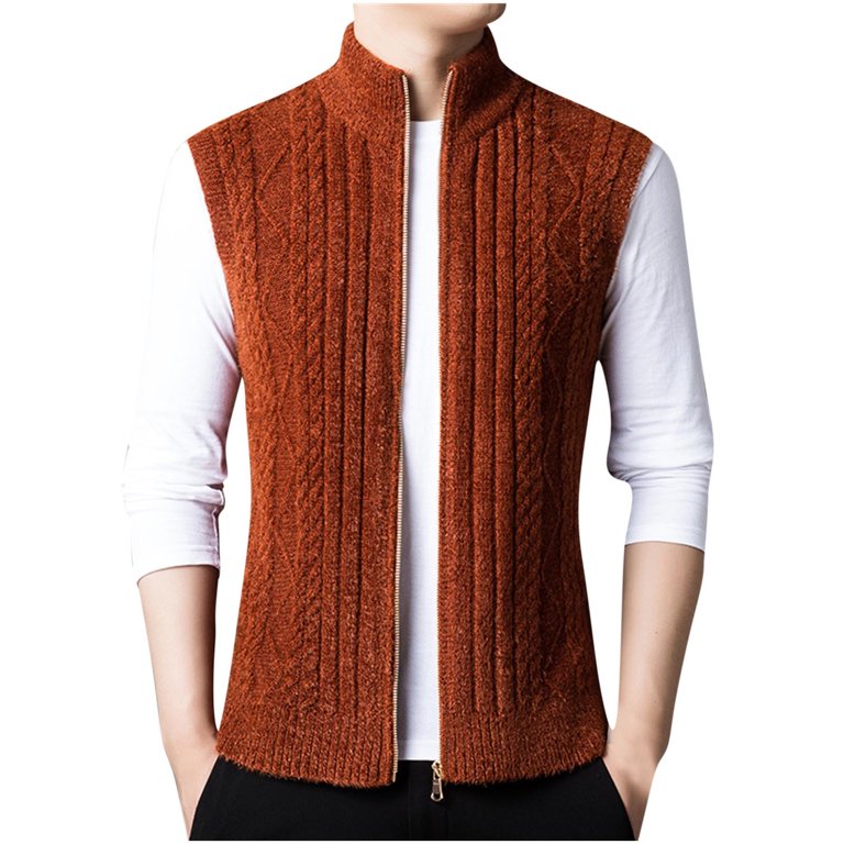 BSDJILFG Sweater Vest Men Sleeveless Zip Up Cardigan Slim Cable