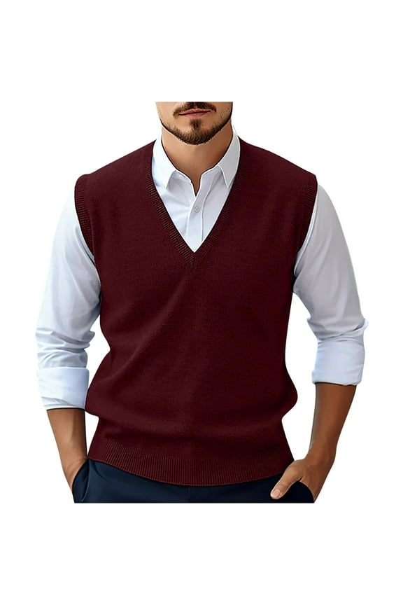 Sweater Vests Men Business Casual Waistcoat Knitted Suits Vests Solid Color Sleeveless Pullover Tops Fall