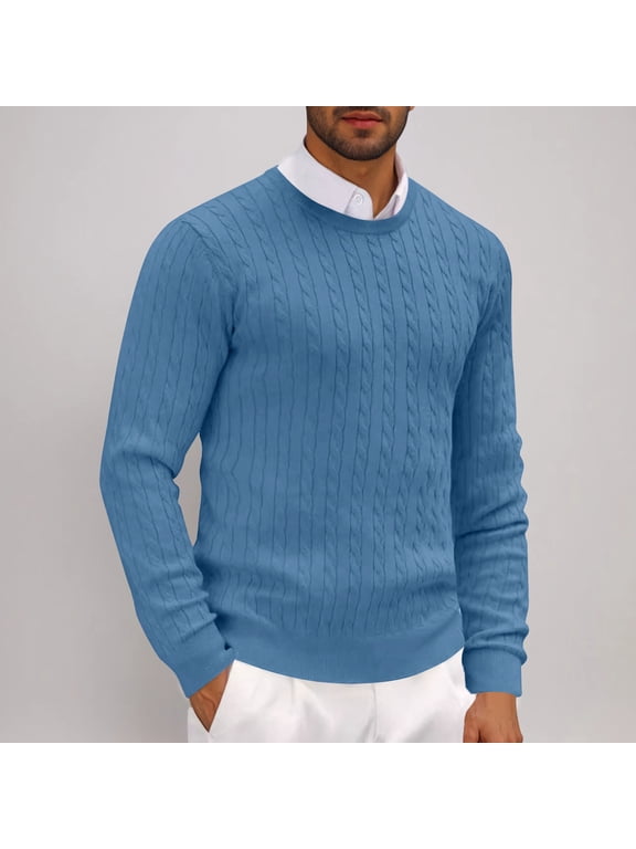 Sweaters for Men Long Sleeve Merino Wool Blend Casual Twist Knitted Loose Fit Crewneck Pullovers