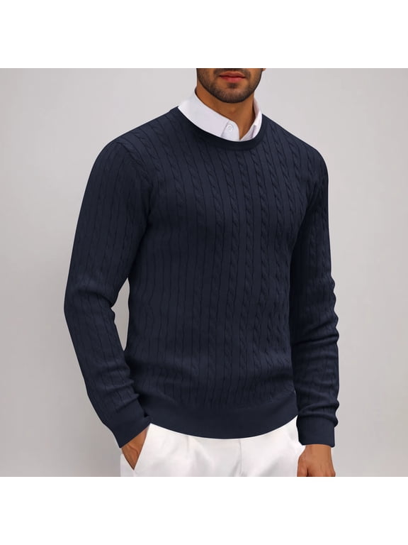 Sweaters for Men Long Sleeve Merino Wool Blend Casual Twist Knitted Loose Fit Crewneck Pullovers