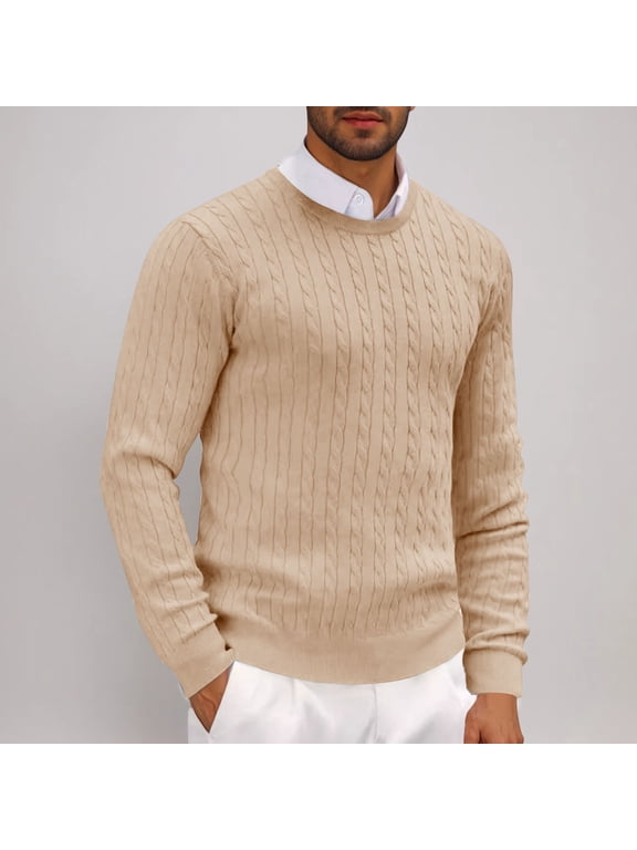Sweaters for Men Long Sleeve Merino Wool Blend Casual Twist Knitted Loose Fit Crewneck Pullovers
