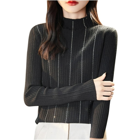 BSDJILFG Sweaters for Petite Women Long Sleeve Creweck Knit Shirt Slim Fit Solid Color Ribbed Pullover Blouse