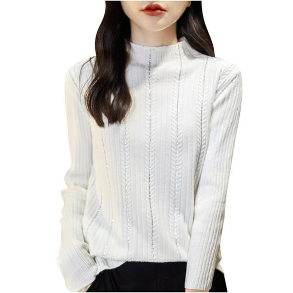 BSDJILFG Sweaters for Petite Women Long Sleeve Creweck Knit Shirt Slim Fit Solid Color Ribbed Pullover Blouse