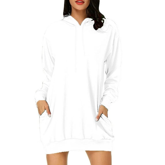 BSDJILFG Sweatshirt Dress for Women Solid Color Plus Size T-Shirt Women Long Sleeve Pocket Pullover Hoodie Dress Waist Sweatshirt Tops Loungewear ,S-3XL