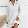 thumbnail image 1 of BSDJILFG Sweatshirt Dress for Women Cable Knit Blouse Solid Color Long Sleeve Henley Shirt V-Neck Short Hooded Dress Rollbacks, 1 of 5