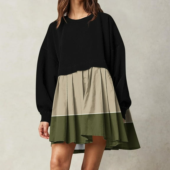 BSDJILFG Sweatshirt Dresses for Women Casual Boho Printed Long Sleeve Loose Fit Crewneck Shirts Mini Dress Hot Sales