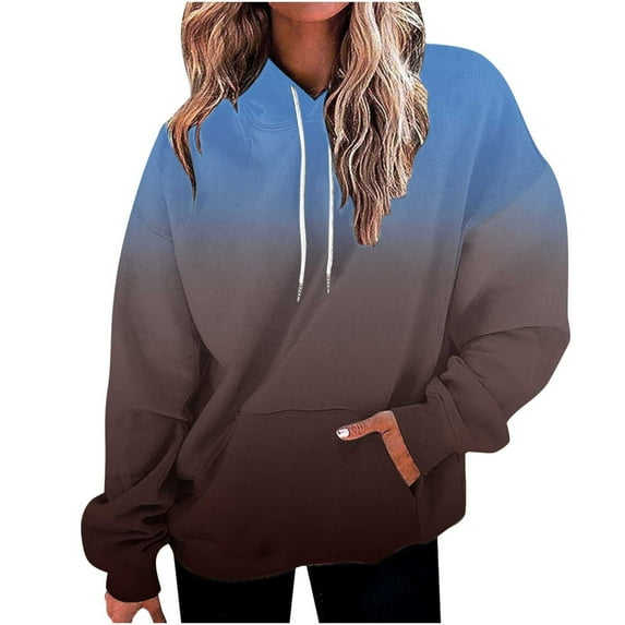 BSDJILFG Sweatshirt for Women Fall 2025 Gradient Color Hoodies Lightweight Winter Sweatshirts Long Sleeve Drawstring Sweaters With Pocket