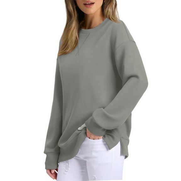 BSDJILFG Sweatshirts for Women Long Sleeve Basic T-Shirts Midweight Breathable Crewneck Solid Color Tunic Blouse