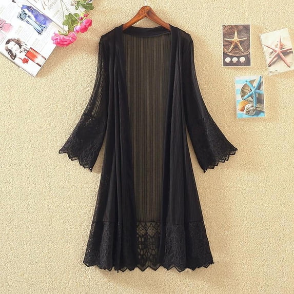 BSDJILFG Swim Cover-Ups for Women Summer Lace Duster Long Cardigan UPF50+ Crochet Knit Kimono Beach Swimsuit Bikini Tankini Cover-Ups ,Sizes S-4XL