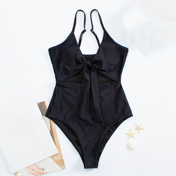 BSDJILFG Swimsuits for Women One-Piece Sexy Bikinis Cutout Tie Front Soft Padded Stretch High Waisted Bathing Suits for Women