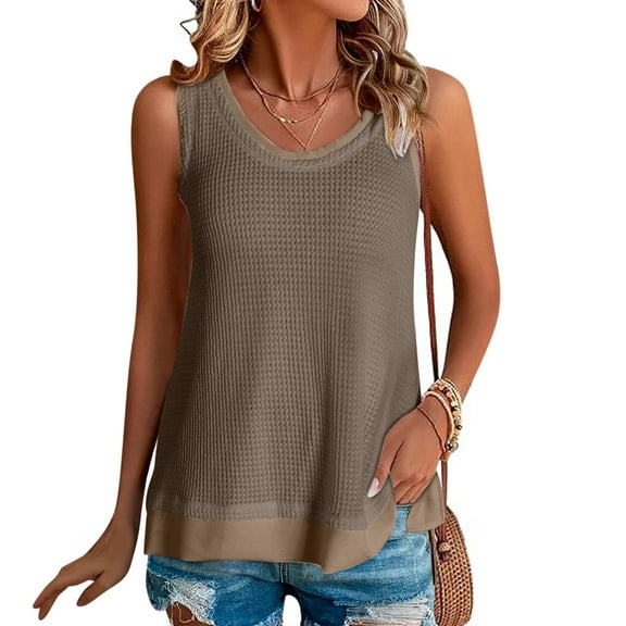 BSDJILFG Tank Top for Women Waffle Knit Shirt Sleeveless Camis Dressy Casual Slim Fit Tees Summer Workout Streetwear Shirts